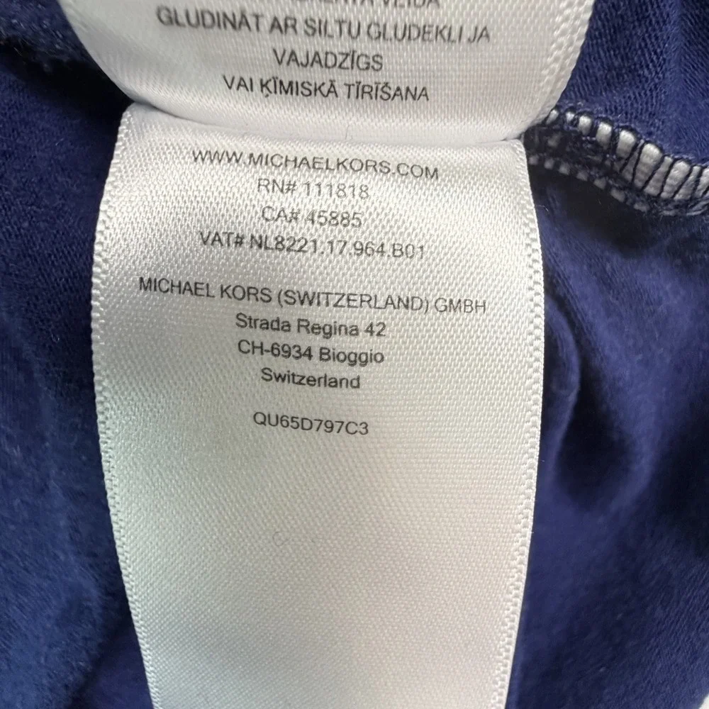Michael Kors Shirt Womens Medium Navy Gold Shoulder Zipper Rouched Sleeveless